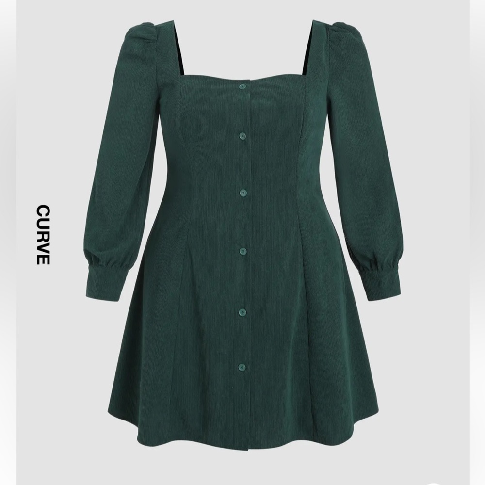 Cider Curve - Solid Button Up Short Dress - 4XL